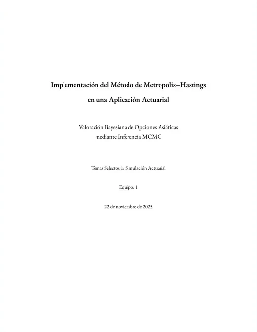 First page of the report on Bayesian Asian-option valuation with Metropolis-Hastings