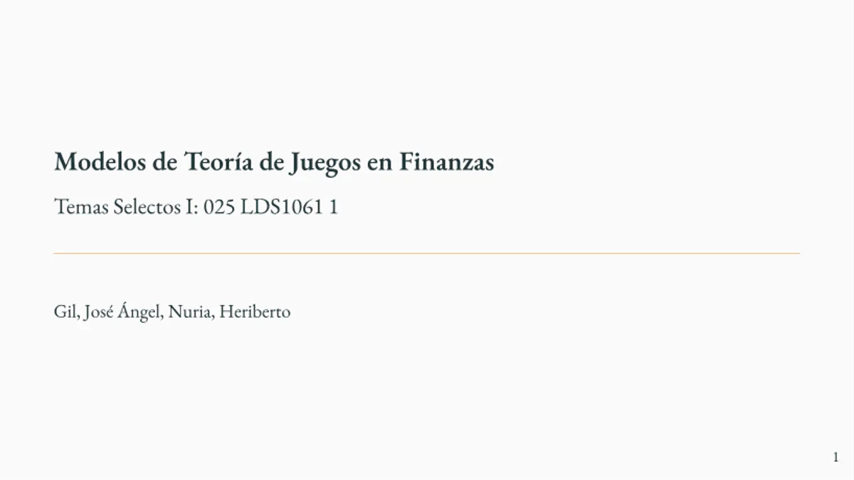 Title slide of Modelos de Teoría de Juegos en Finanzas