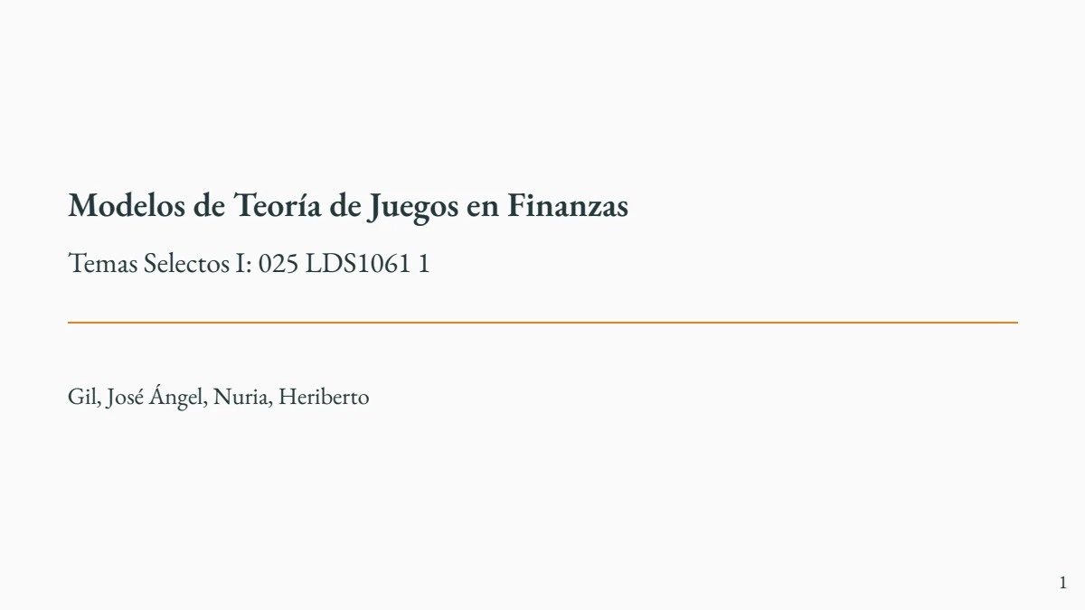 Title slide of Modelos de Teoría de Juegos en Finanzas
