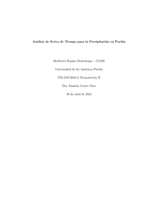 First page of Análisis de Series de Tiempo para la Precipitación en Puebla