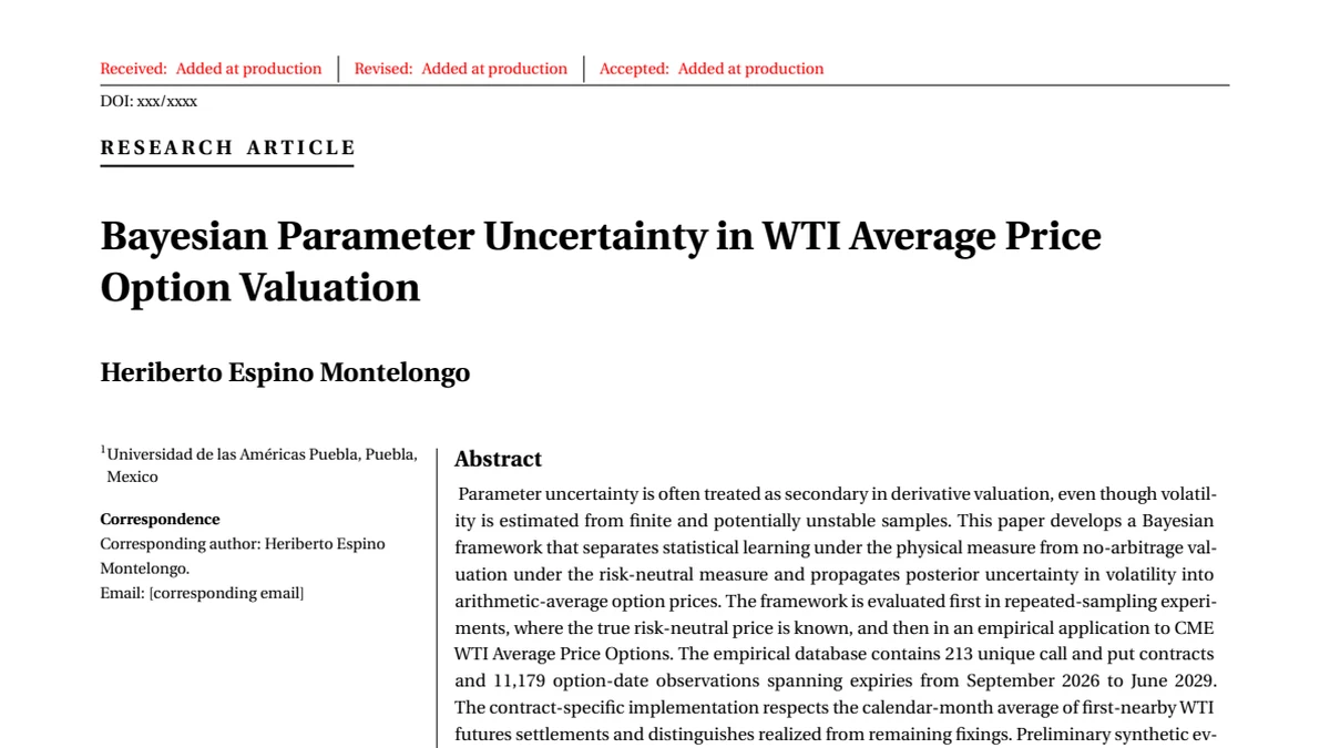 First-page preview of Bayesian Parameter Uncertainty in WTI Average Price Option Valuation
