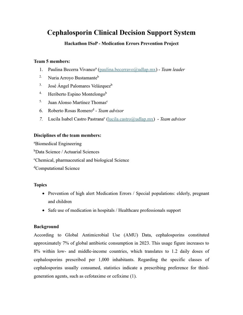 First page of Cephalosporin Clinical Decision Support System