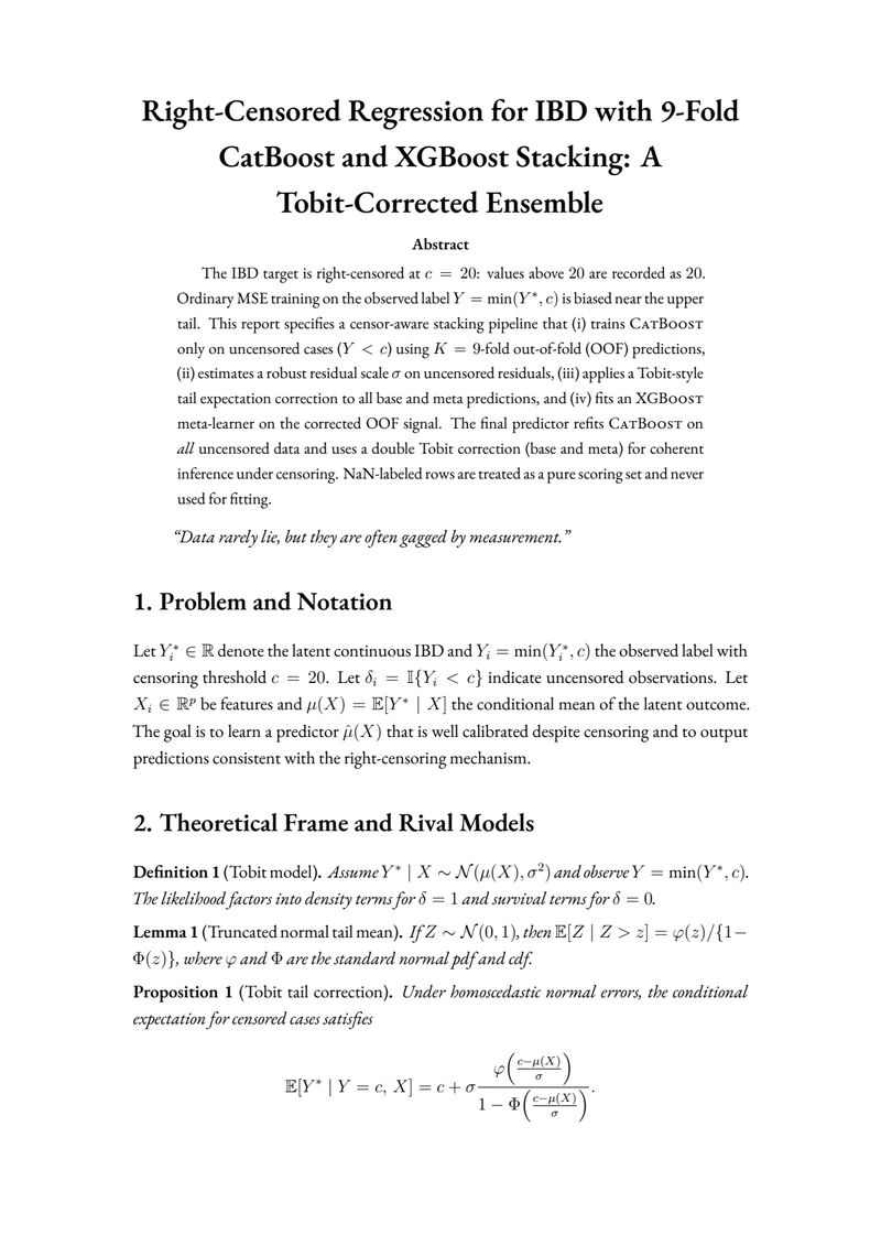 First page of Right-Censored Regression for IBD with CatBoost and XGBoost Stacking