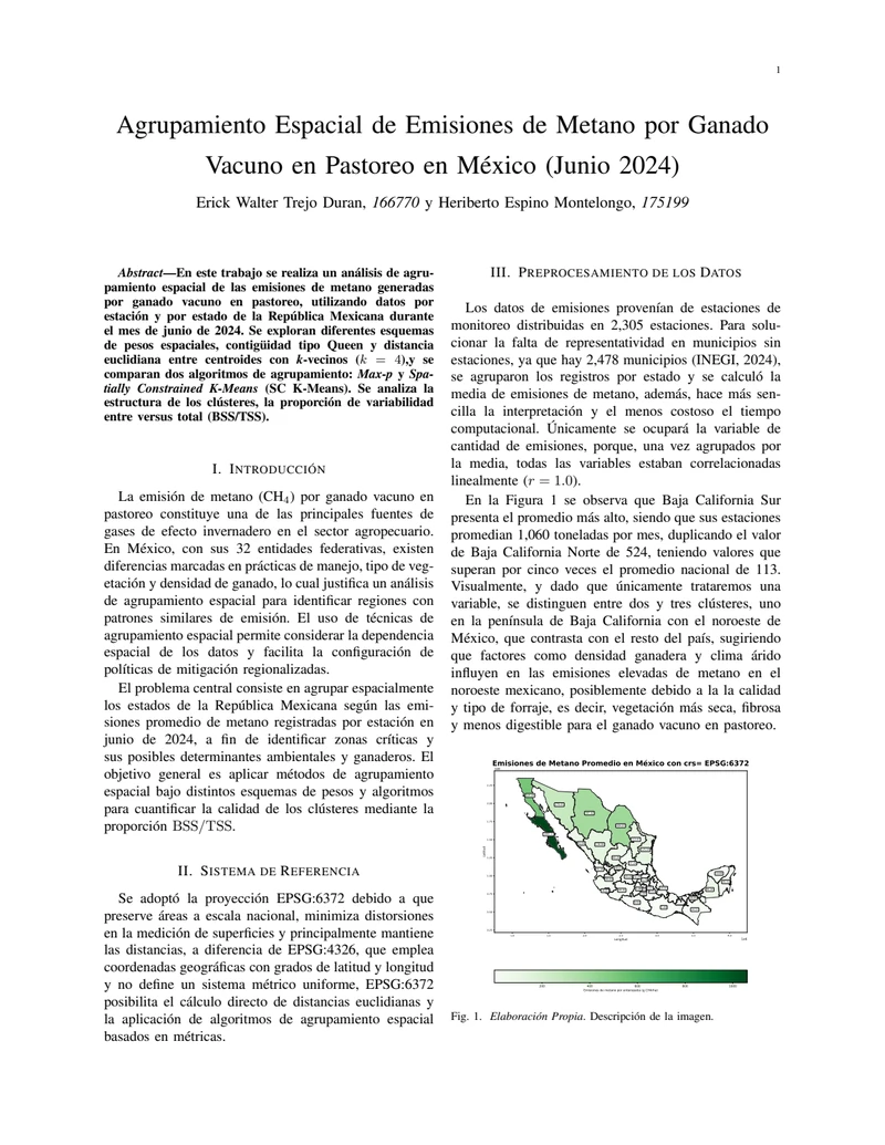 First page of Agrupamiento Espacial de Emisiones de Metano por Ganado Vacuno en Pastoreo en México
