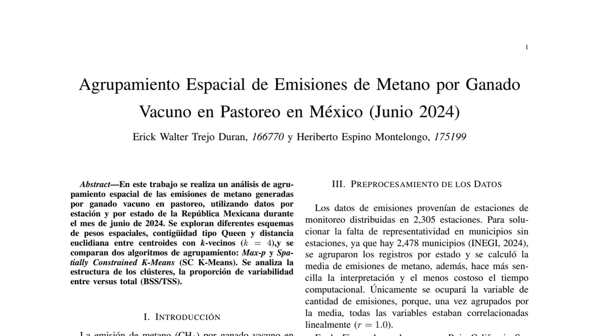 First-page preview of Agrupamiento Espacial de Emisiones de Metano por Ganado Vacuno en Pastoreo en México