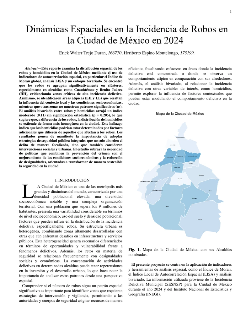 First page of Dinámicas Espaciales en la Incidencia de Robos en la Ciudad de México en 2024