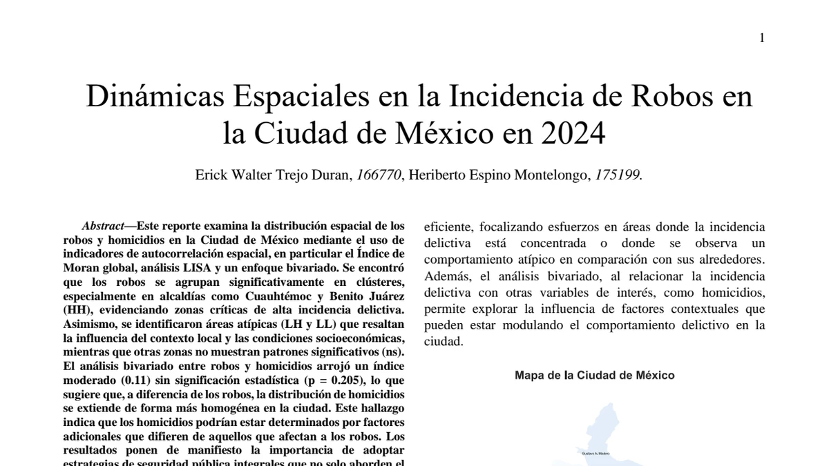 First-page preview of Dinámicas Espaciales en la Incidencia de Robos en la Ciudad de México en 2024