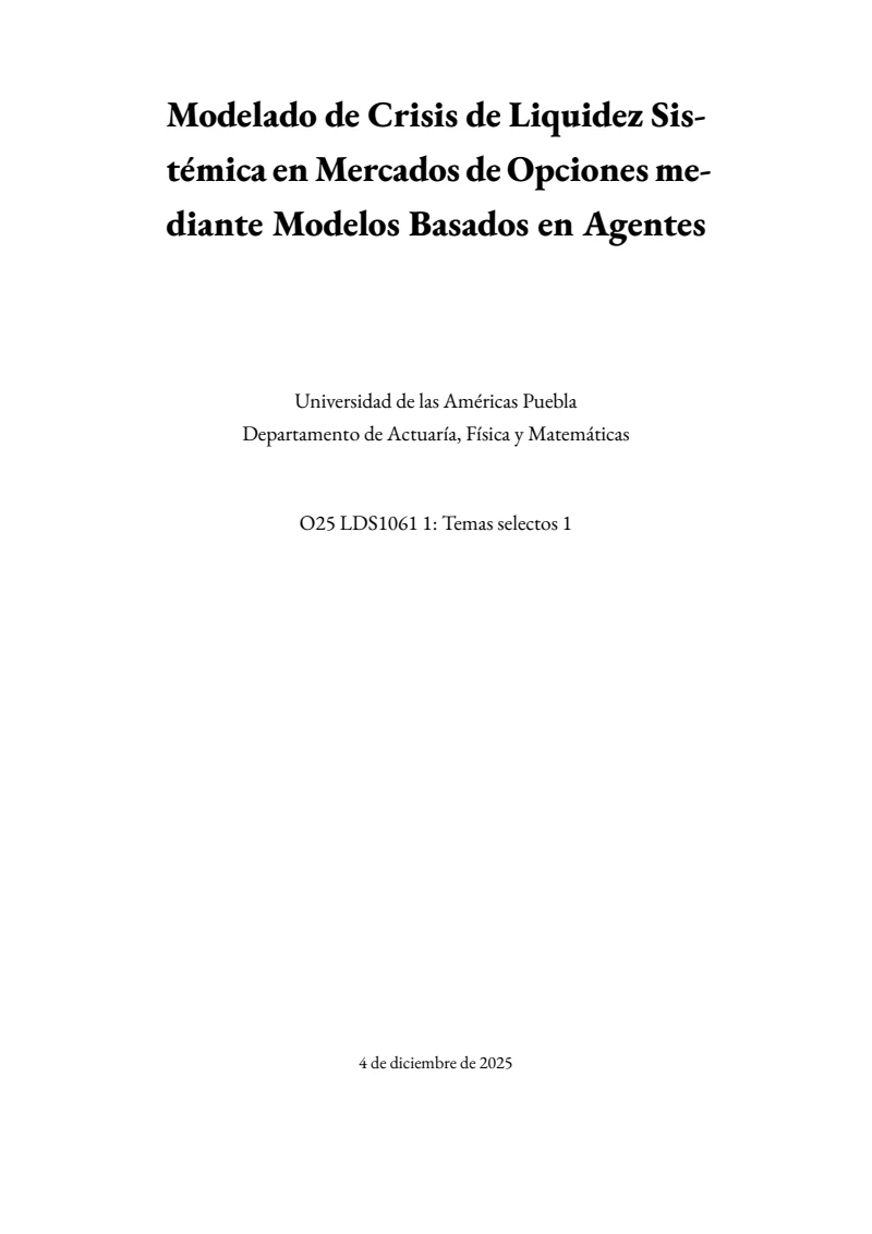 First page of the systemic liquidity-crisis agent-based model report