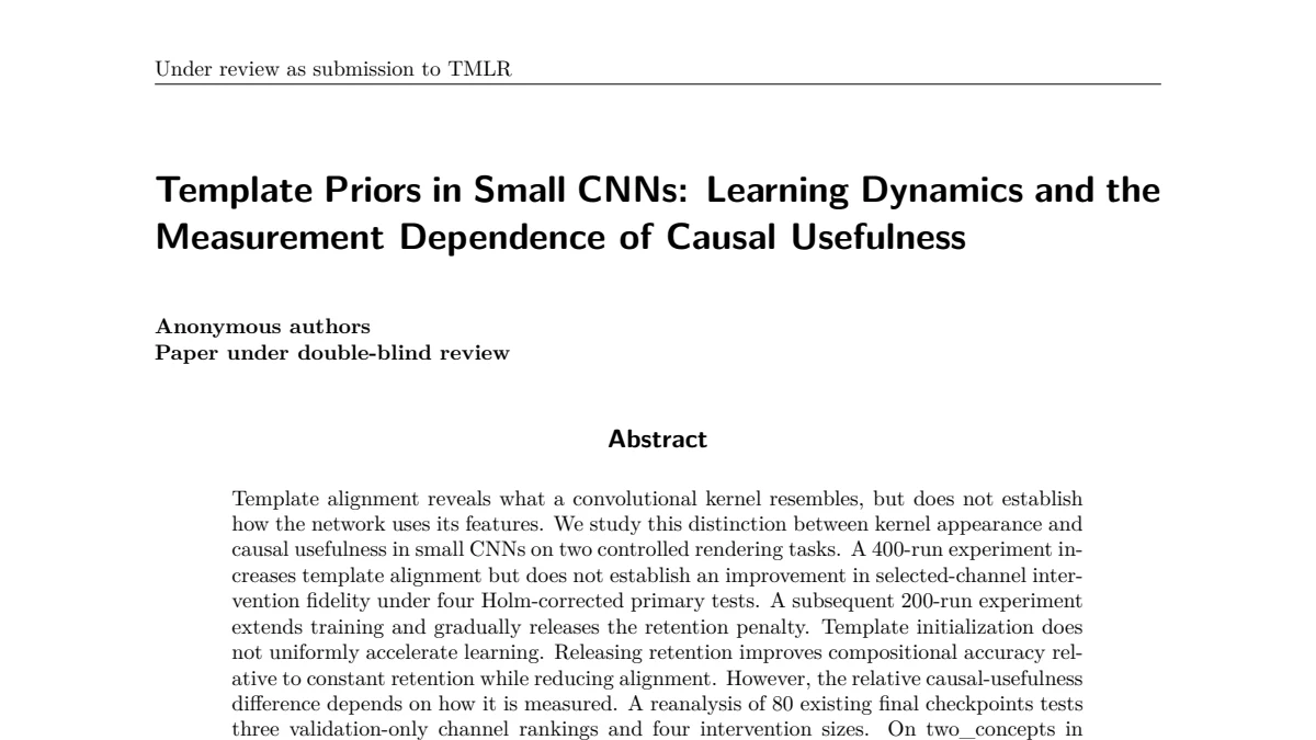 First-page preview of Template Priors in Small CNNs: Learning Dynamics and the Measurement Dependence of Causal Usefulness